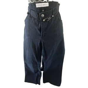 Fashio Bug Jeans Women Size 16 Black Wide Leg Boho Pockets